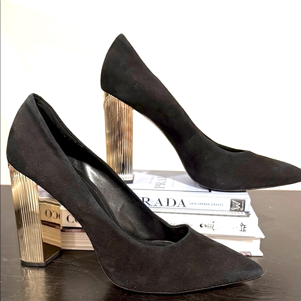 MICHAEL Michael Kors Black Heels with Gold Accents